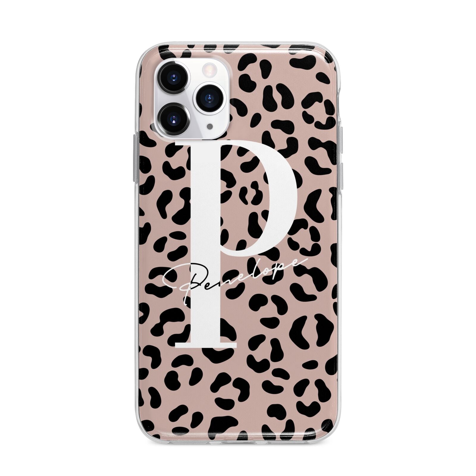 Personalised Nude Colour Leopard Print Apple iPhone 11 Pro in Silver with Bumper Case