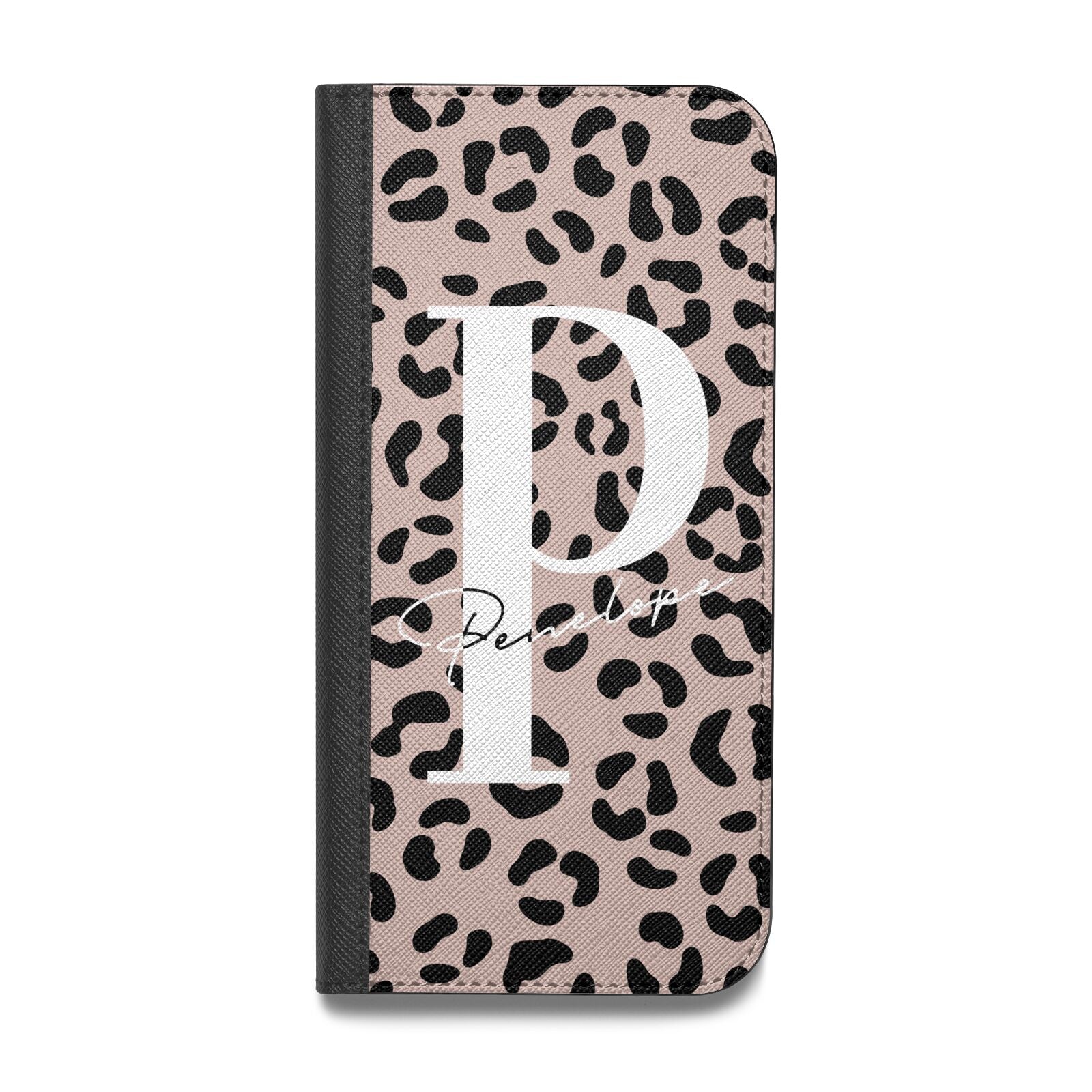 Personalised Nude Colour Leopard Print Vegan Leather Flip Samsung Case