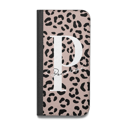 Personalised Nude Colour Leopard Print Vegan Leather Flip Samsung Case