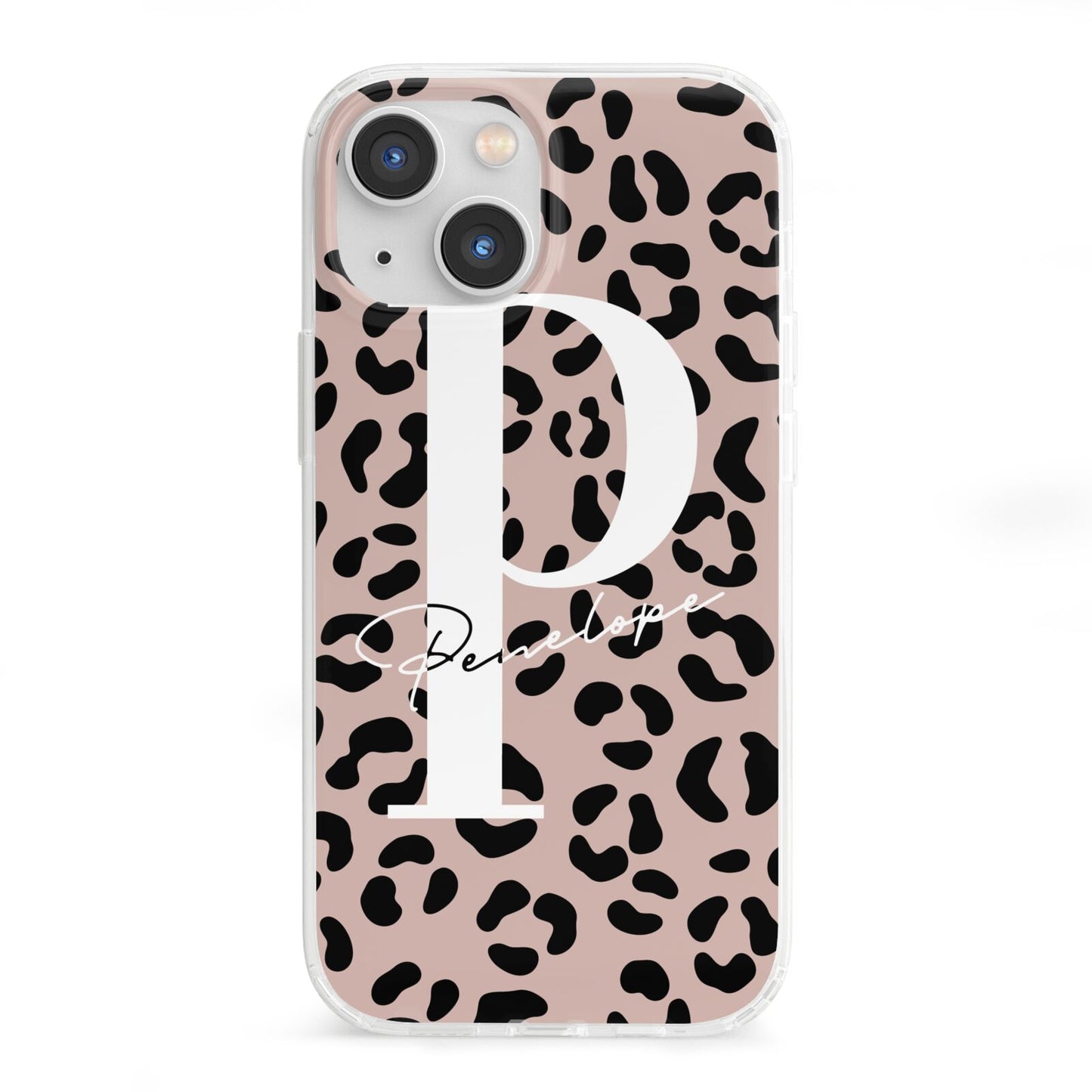 Personalised Nude Colour Leopard Print iPhone 13 Mini Clear Bumper Case