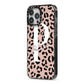Personalised Nude Colour Leopard Print iPhone 13 Pro Max Black Impact Case Side Angle on Silver phone