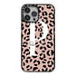 Personalised Nude Colour Leopard Print iPhone 13 Pro Max Black Impact Case on Silver phone