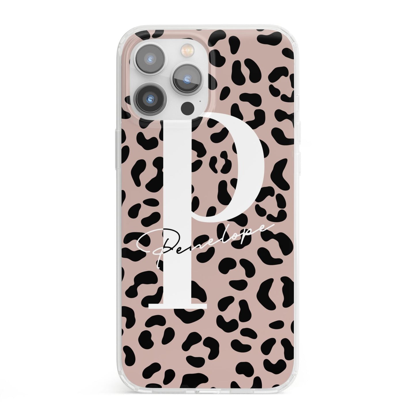 Personalised Nude Colour Leopard Print iPhone 13 Pro Max Clear Bumper Case