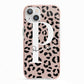 Personalised Nude Colour Leopard Print iPhone 13 TPU Impact Case with Pink Edges