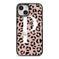 Personalised Nude Colour Leopard Print iPhone 14 Black Impact Case on Silver phone