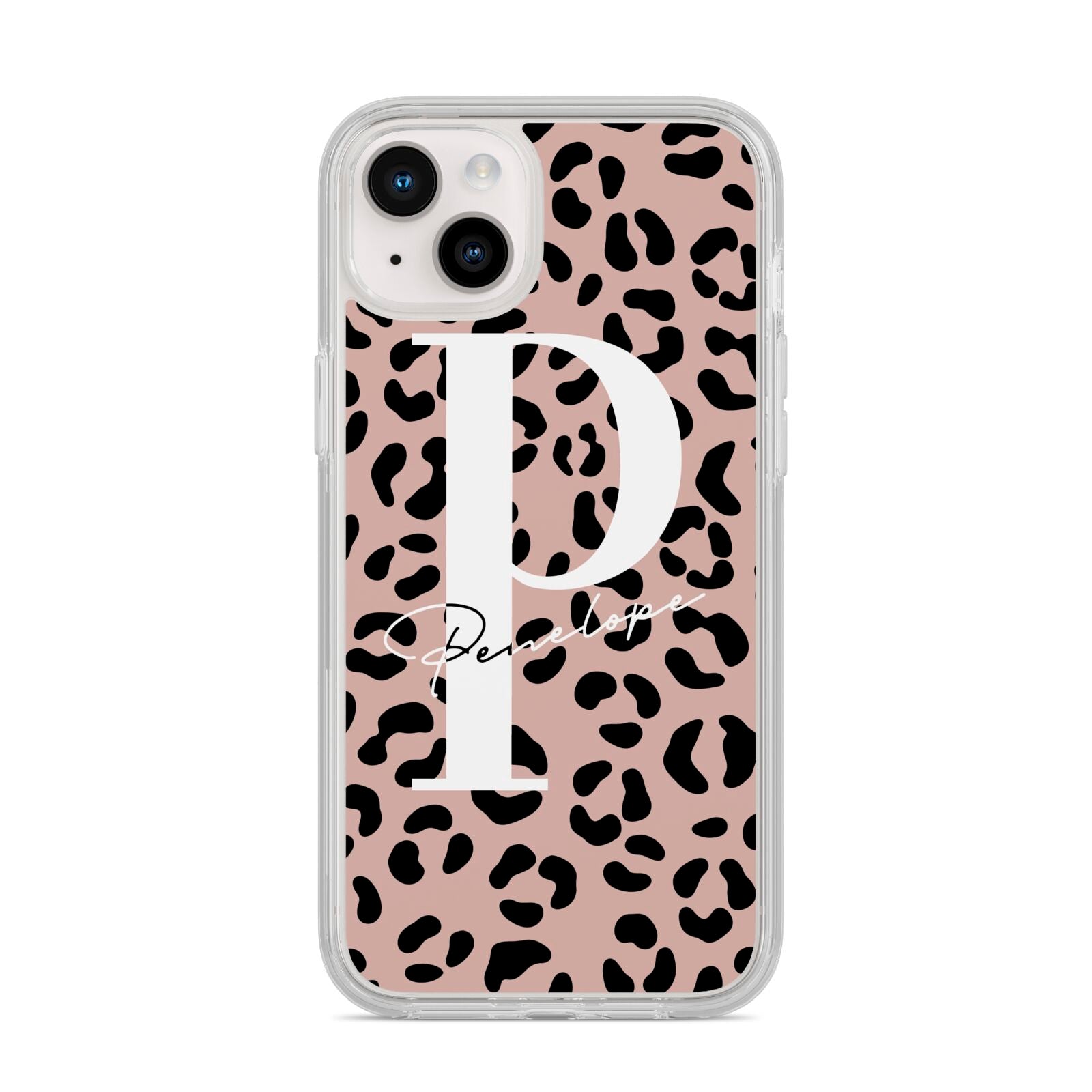 Personalised Nude Colour Leopard Print iPhone 14 Plus Clear Tough Case Starlight
