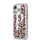 Personalised Nude Colour Leopard Print iPhone 14 Pro Clear Tough Case Silver Angled Image