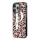 Personalised Nude Colour Leopard Print iPhone 14 Pro Max Black Impact Case Side Angle on Silver phone