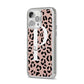 Personalised Nude Colour Leopard Print iPhone 14 Pro Max Clear Tough Case Silver Angled Image