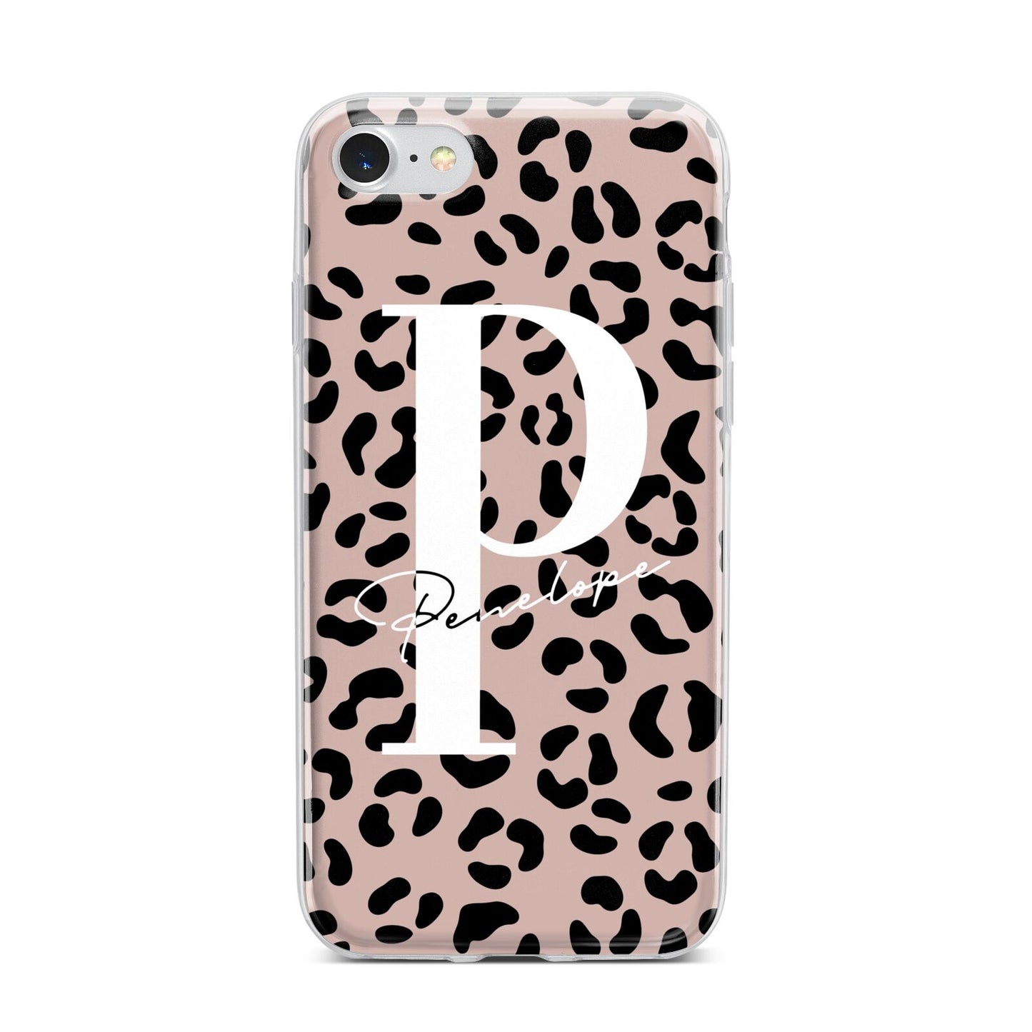 Personalised Nude Colour Leopard Print iPhone 7 Bumper Case on Silver iPhone