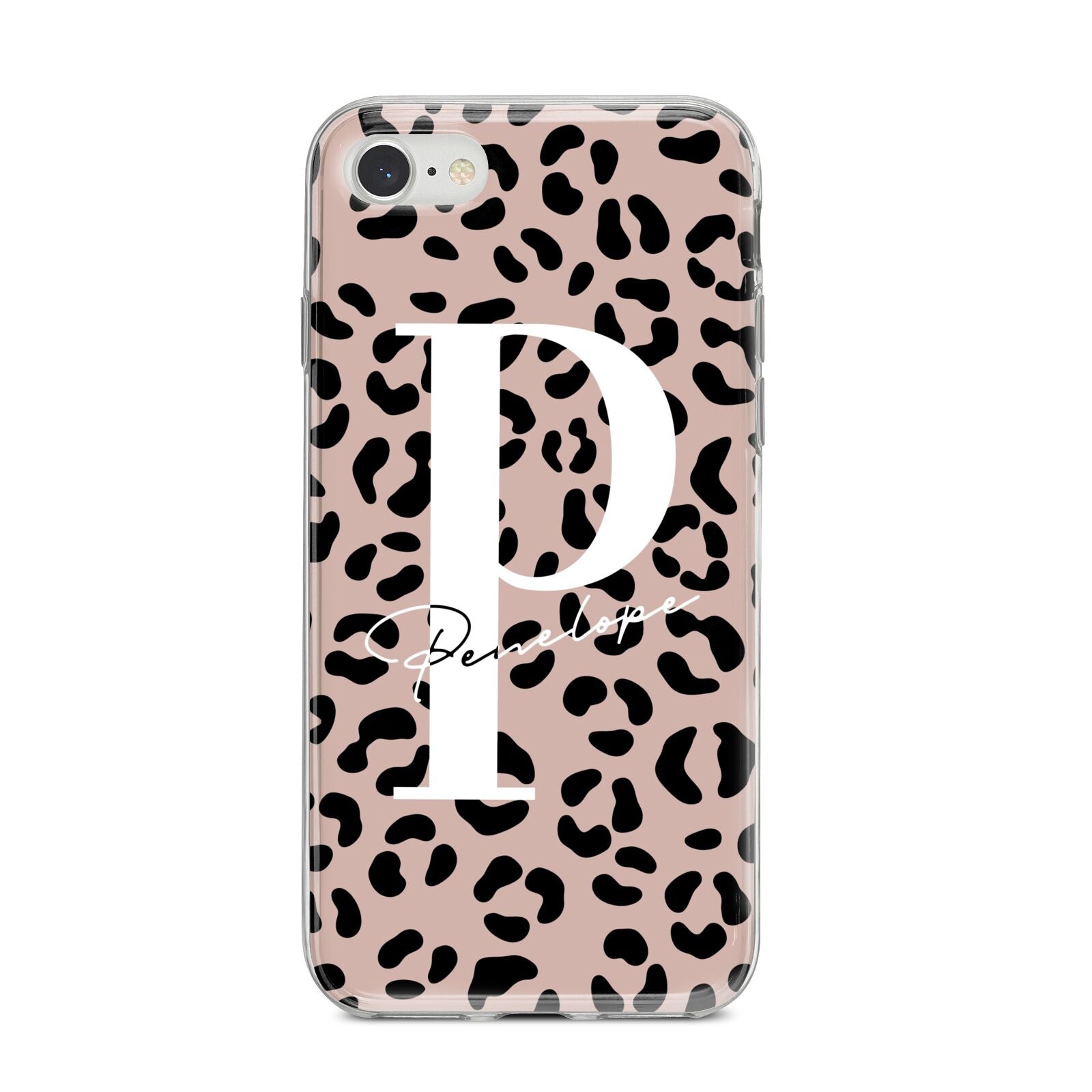 Personalised Nude Colour Leopard Print iPhone 8 Bumper Case on Silver iPhone