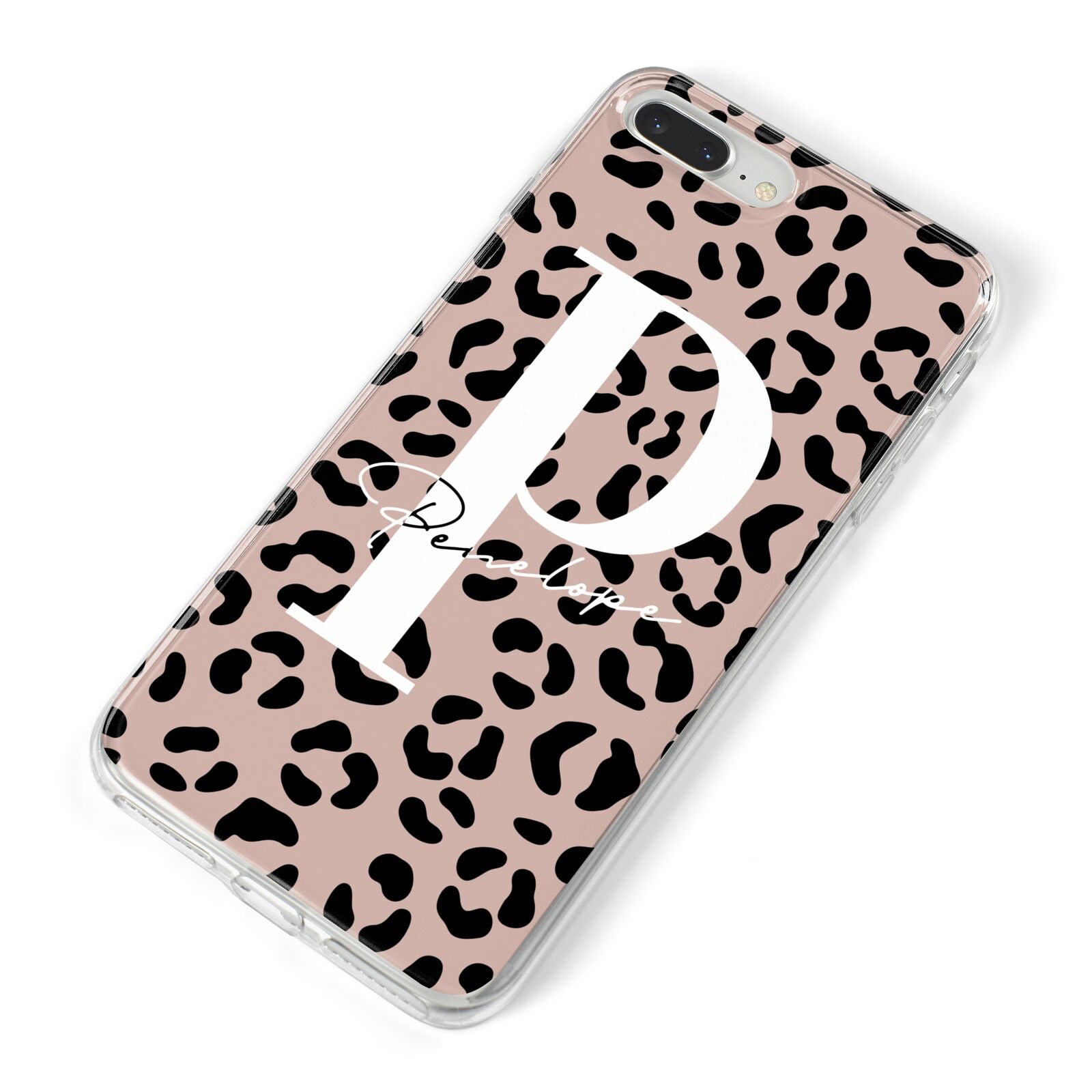 Personalised Nude Colour Leopard Print iPhone 8 Plus Bumper Case on Silver iPhone Alternative Image