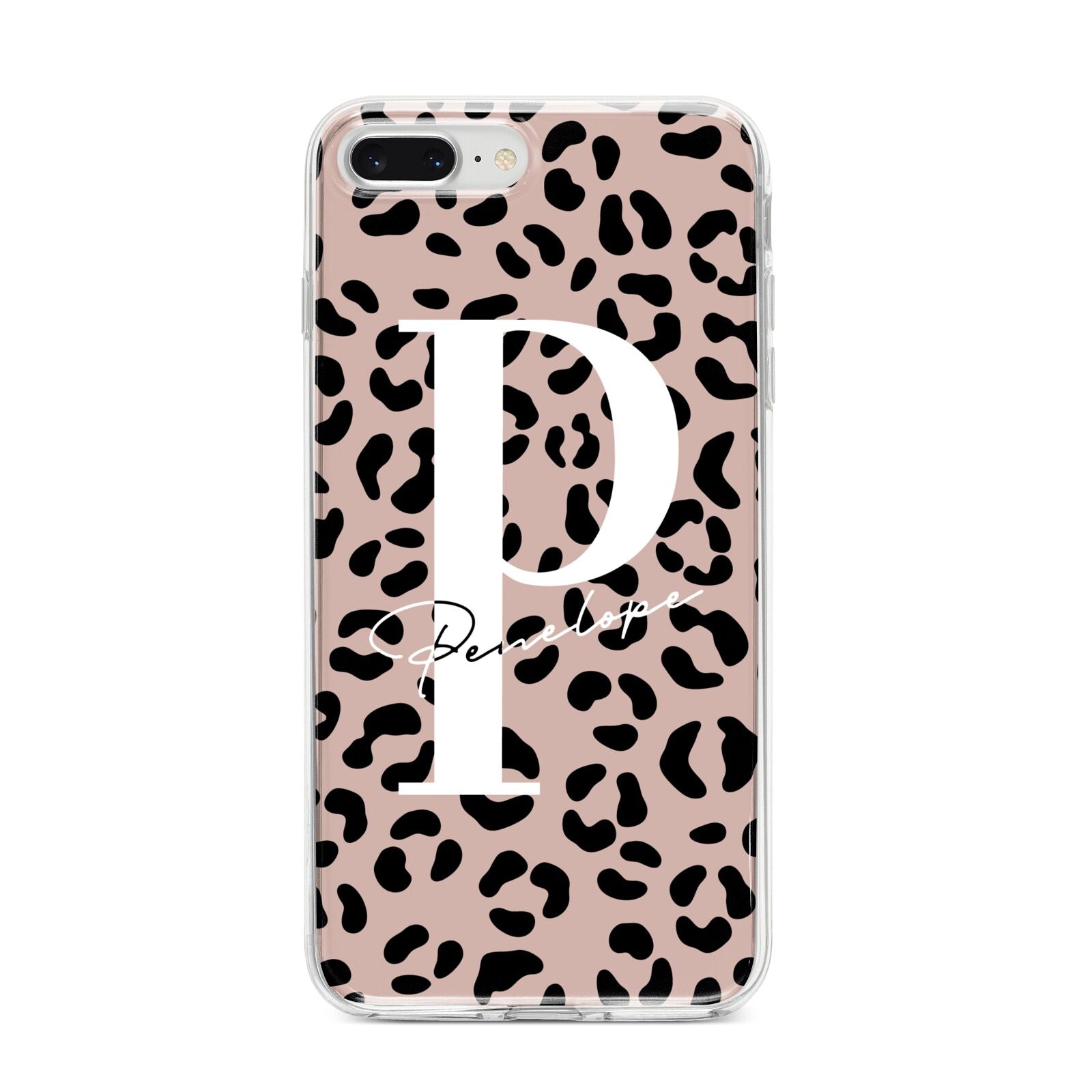 Personalised Nude Colour Leopard Print iPhone 8 Plus Bumper Case on Silver iPhone