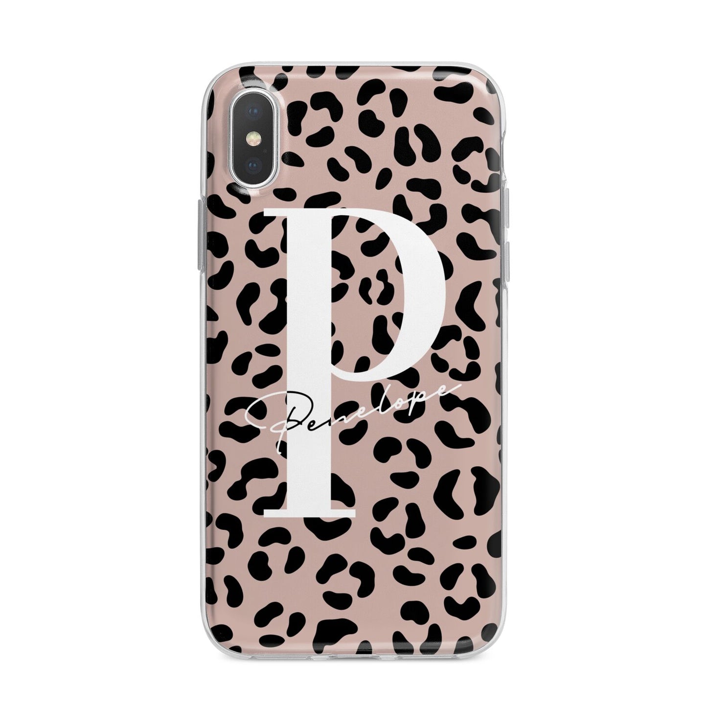 Personalised Nude Colour Leopard Print iPhone X Bumper Case on Silver iPhone Alternative Image 1