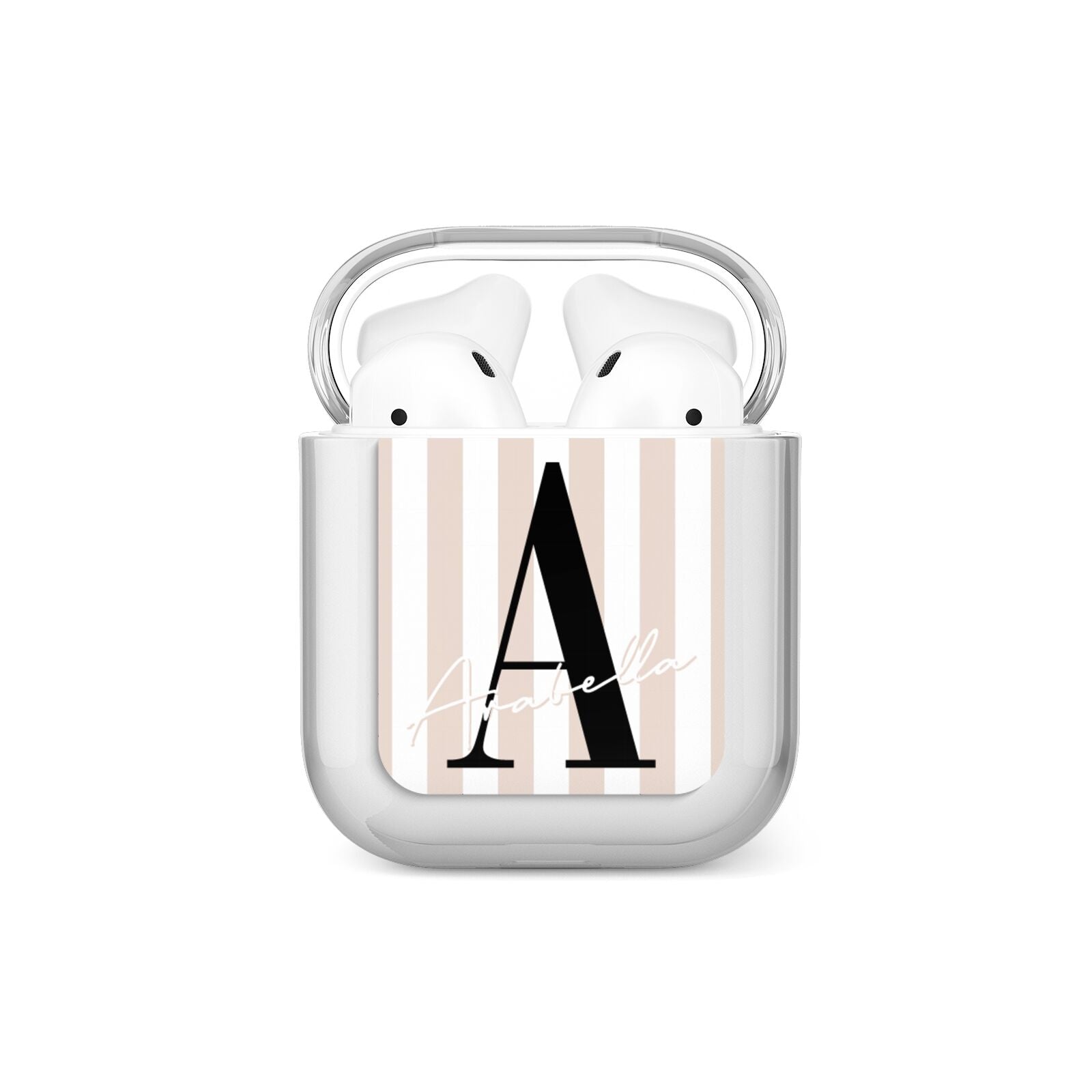 Personalised Nude Colour White Striped AirPods Case