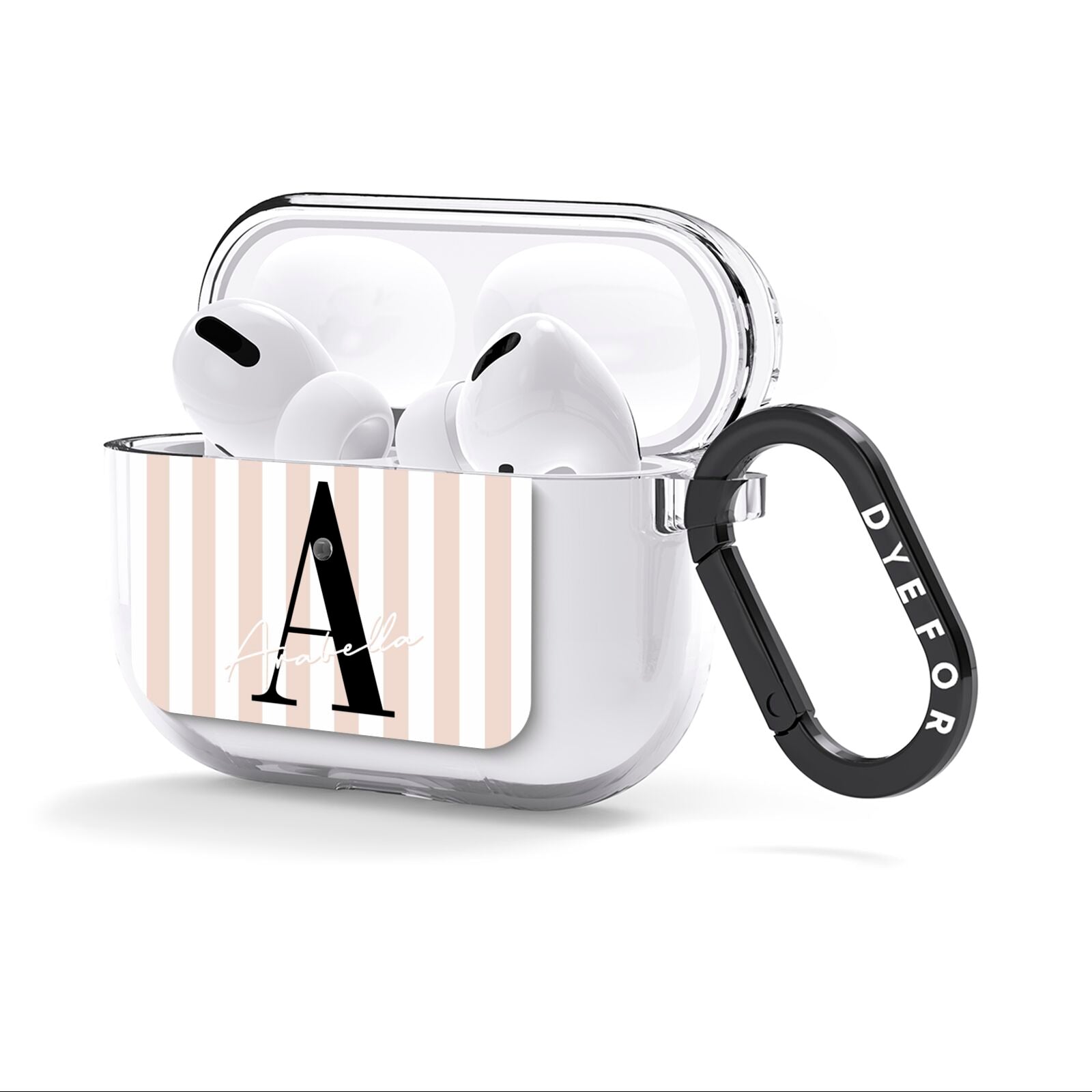 Personalised Nude Colour White Striped AirPods Clear Case 3rd Gen Side Image