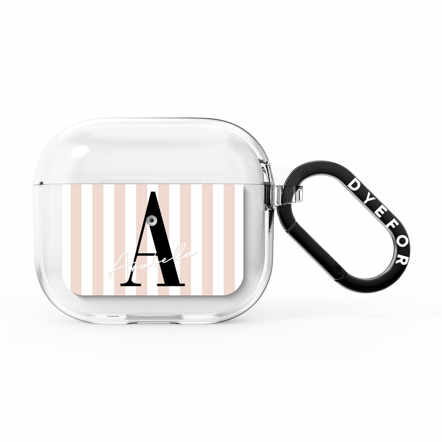 Personalised Nude Colour White Striped AirPods Clear Case 3rd Gen
