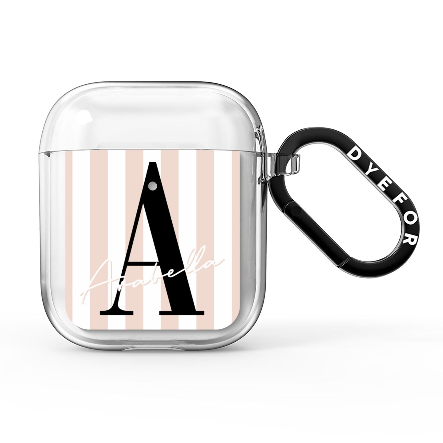 Personalised Nude Colour White Striped AirPods Clear Case