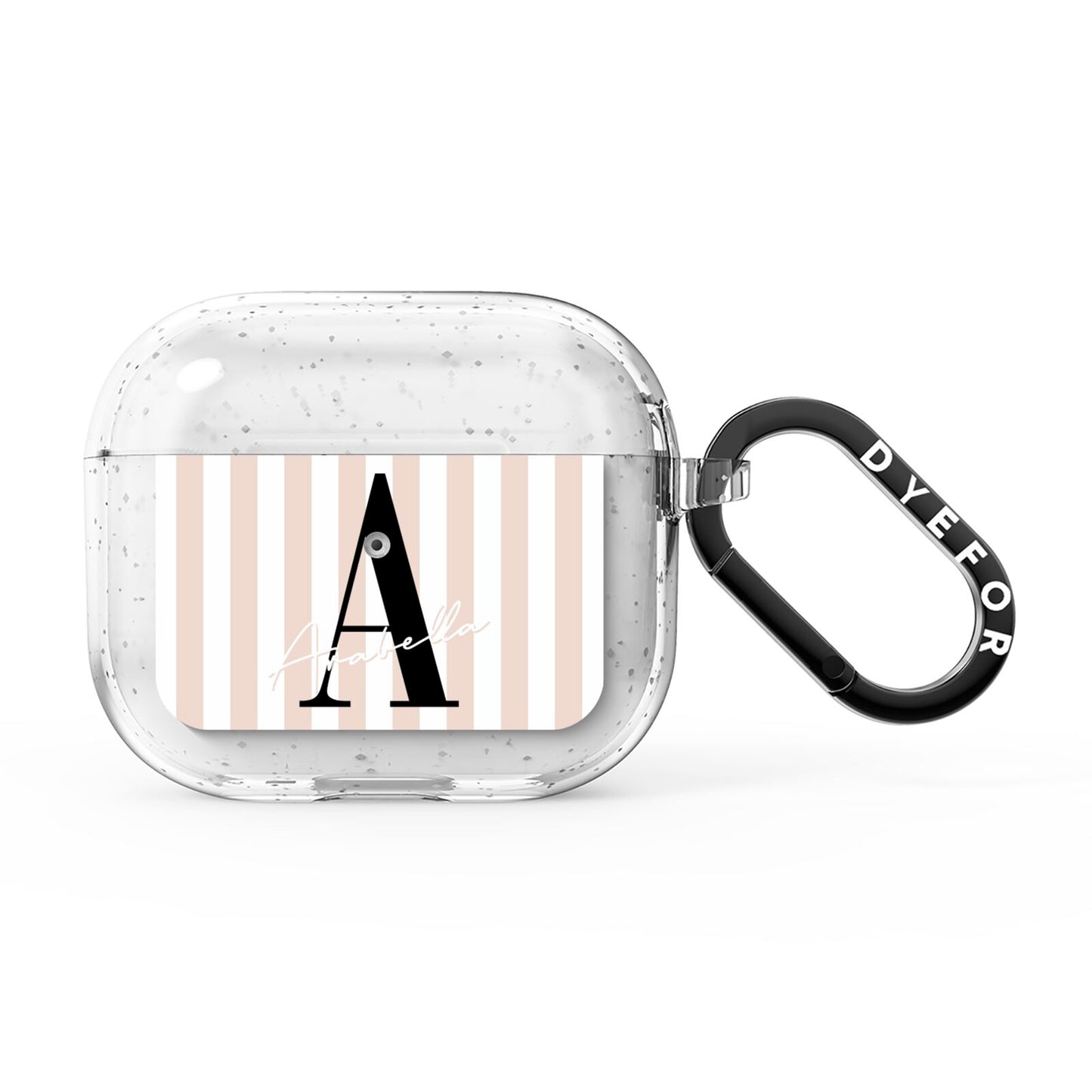 Personalised Nude Colour White Striped AirPods Glitter Case 3rd Gen
