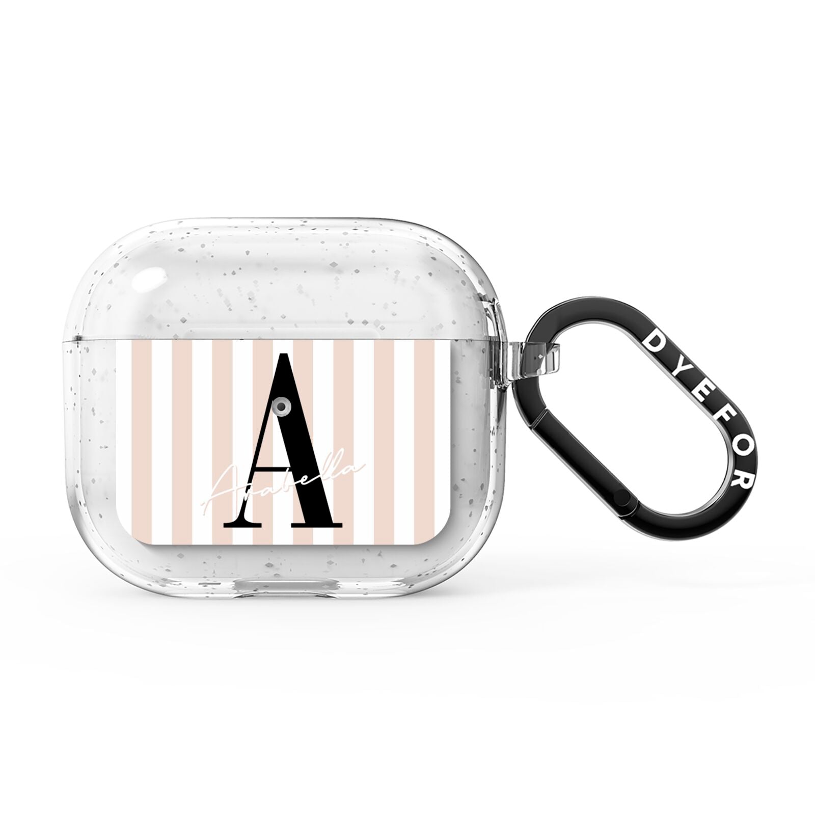 Personalised Nude Colour White Striped AirPods Glitter Case 3rd Gen