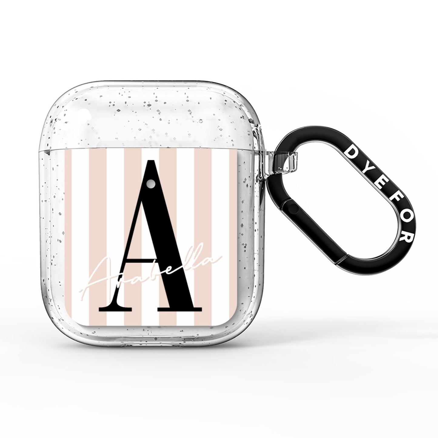 Personalised Nude Colour White Striped AirPods Glitter Case