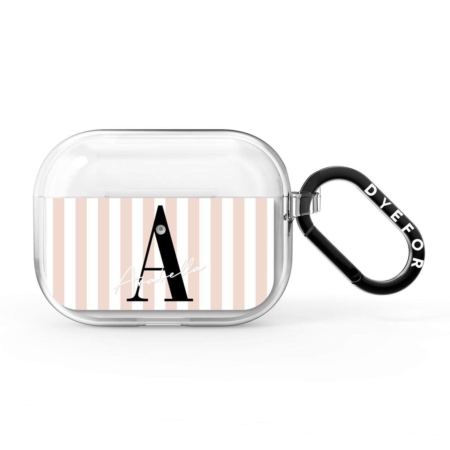 Personalised Nude Colour White Striped AirPods Pro Clear Case