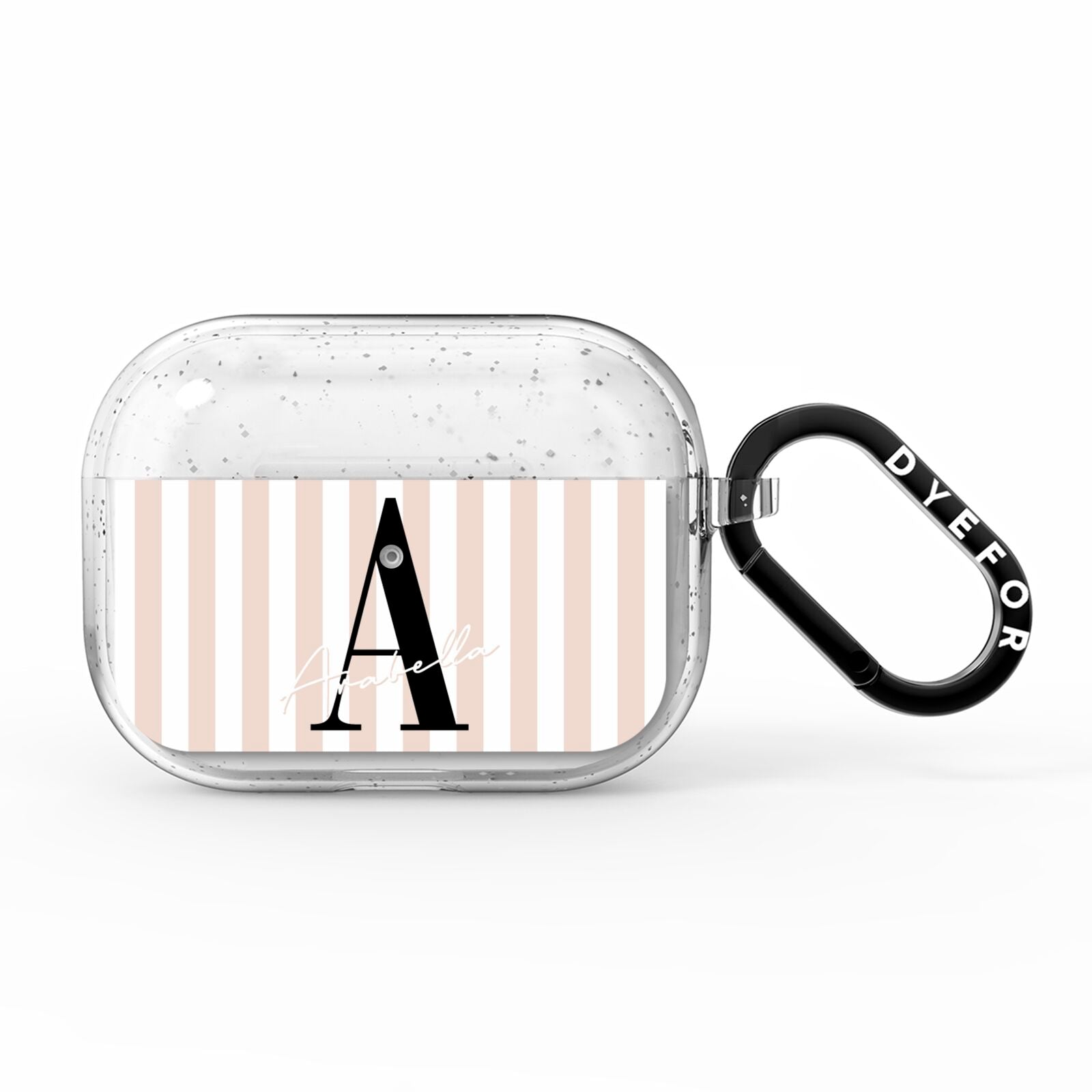 Personalised Nude Colour White Striped AirPods Pro Glitter Case