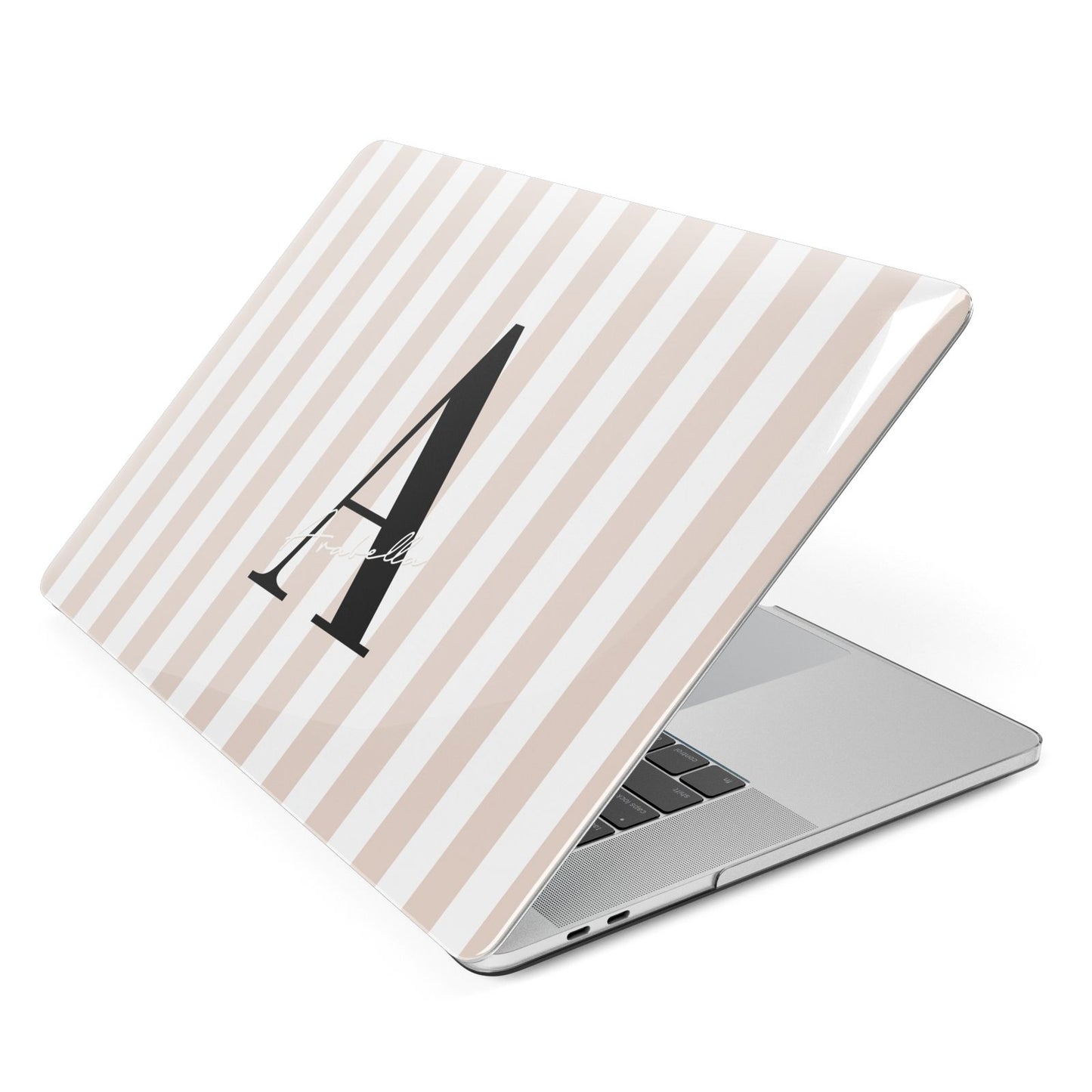 Personalised Nude Colour White Striped Apple MacBook Case Side View