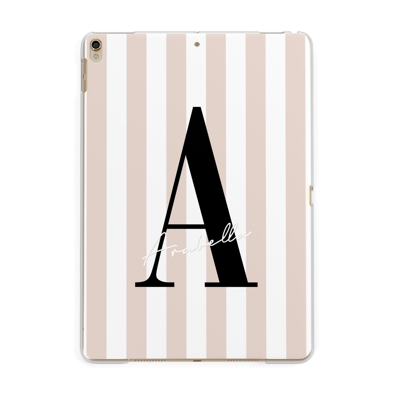 Personalised Nude Colour White Striped Apple iPad Gold Case