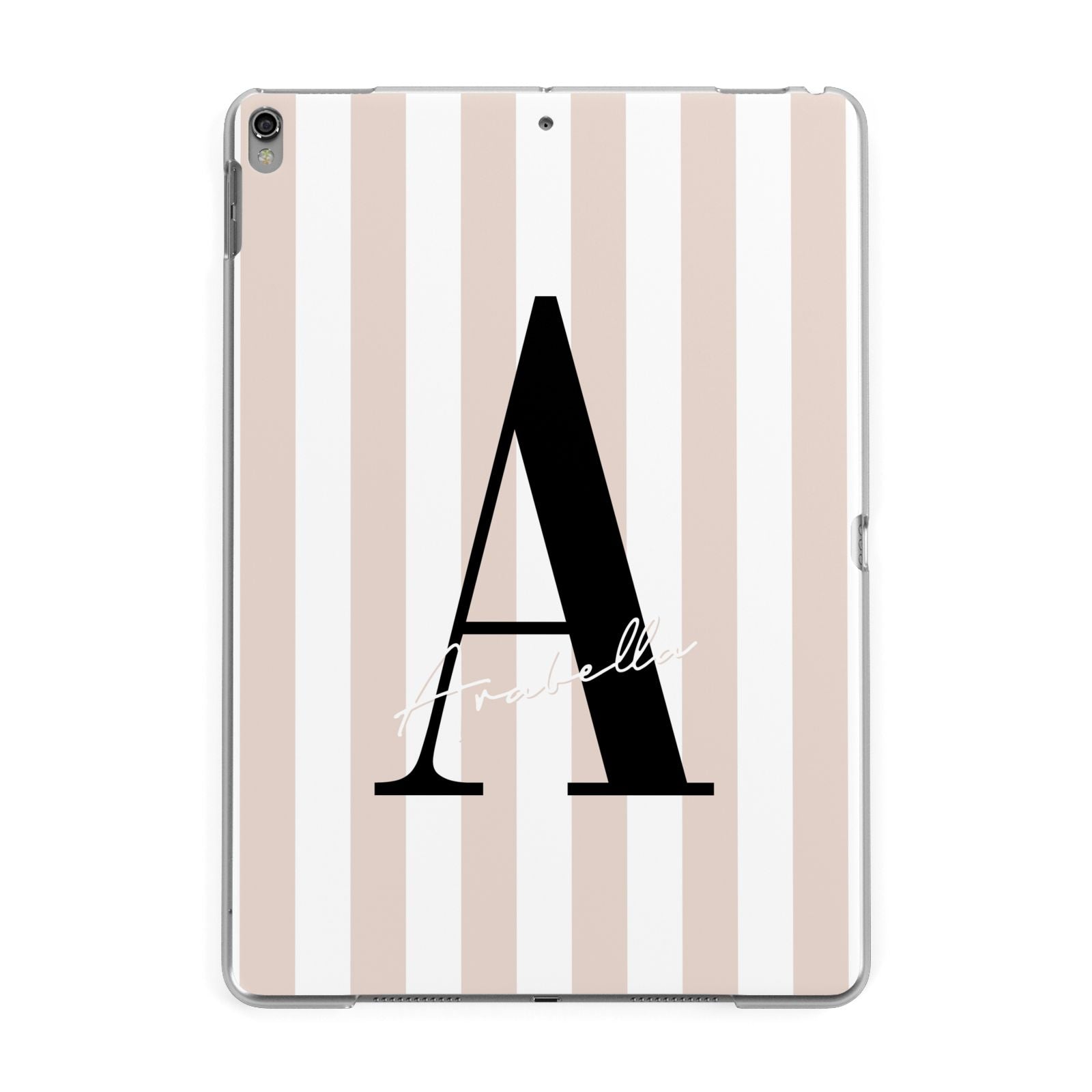 Personalised Nude Colour White Striped Apple iPad Grey Case