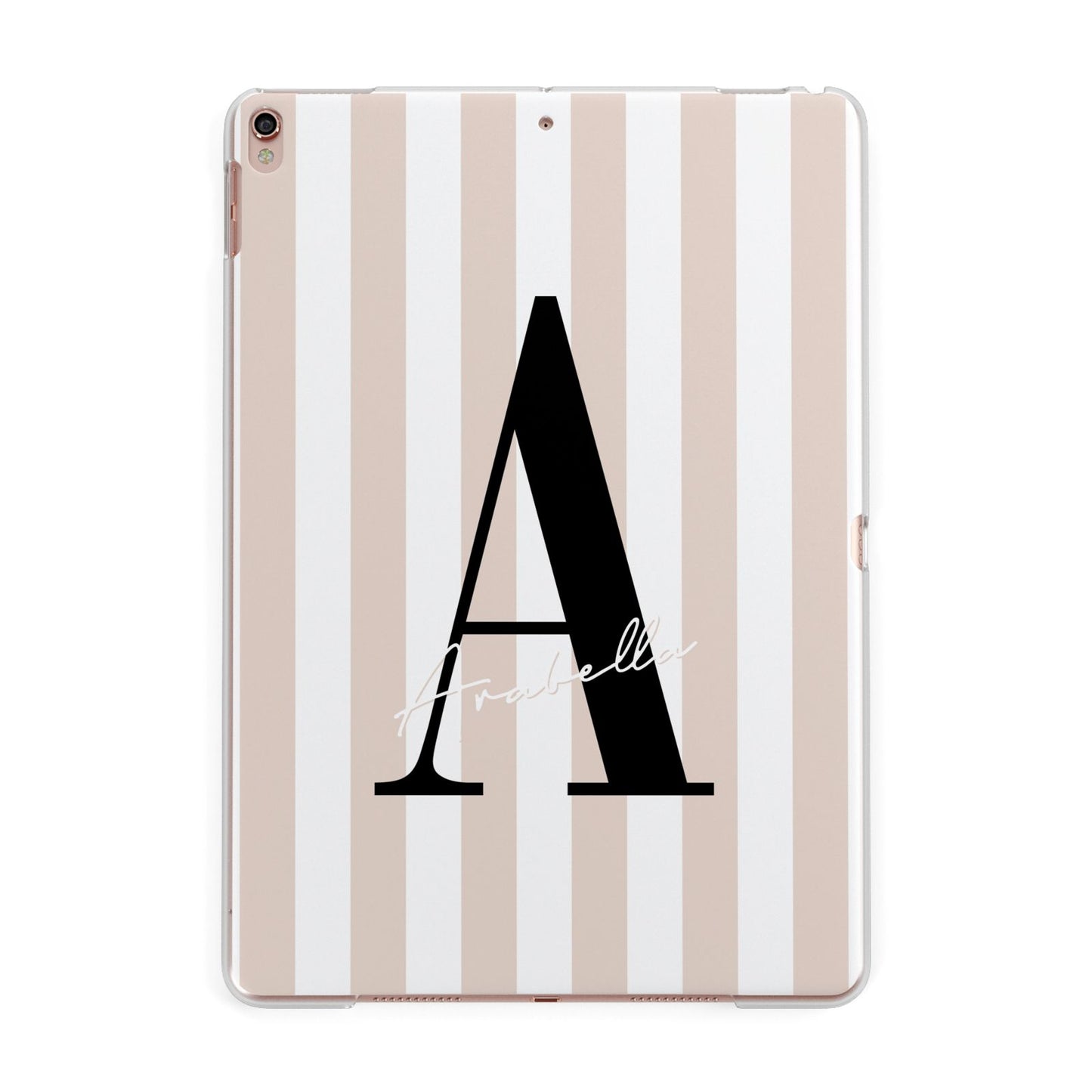 Personalised Nude Colour White Striped Apple iPad Rose Gold Case