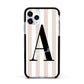 Personalised Nude Colour White Striped Apple iPhone 11 Pro in Silver with Black Impact Case