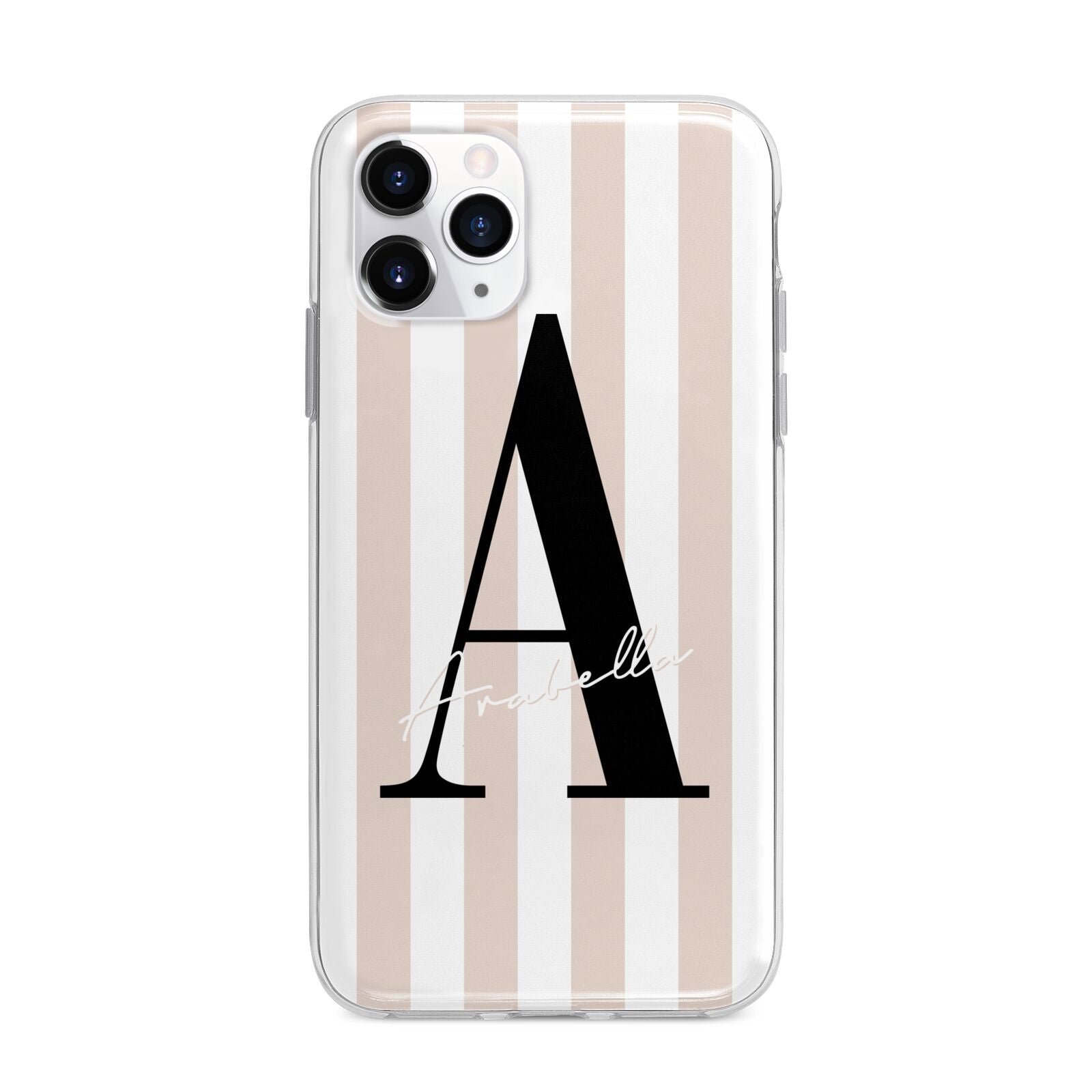 Personalised Nude Colour White Striped Apple iPhone 11 Pro in Silver with Bumper Case