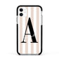 Personalised Nude Colour White Striped Apple iPhone 11 in White with Black Impact Case