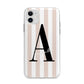 Personalised Nude Colour White Striped Apple iPhone 11 in White with Bumper Case