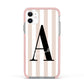 Personalised Nude Colour White Striped Apple iPhone 11 in White with Pink Impact Case
