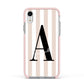 Personalised Nude Colour White Striped Apple iPhone XR Impact Case Pink Edge on Silver Phone