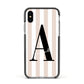 Personalised Nude Colour White Striped Apple iPhone Xs Impact Case Black Edge on Silver Phone