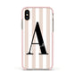 Personalised Nude Colour White Striped Apple iPhone Xs Impact Case Pink Edge on Gold Phone