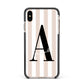 Personalised Nude Colour White Striped Apple iPhone Xs Max Impact Case Black Edge on Gold Phone
