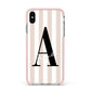 Personalised Nude Colour White Striped Apple iPhone Xs Max Impact Case Pink Edge on Silver Phone