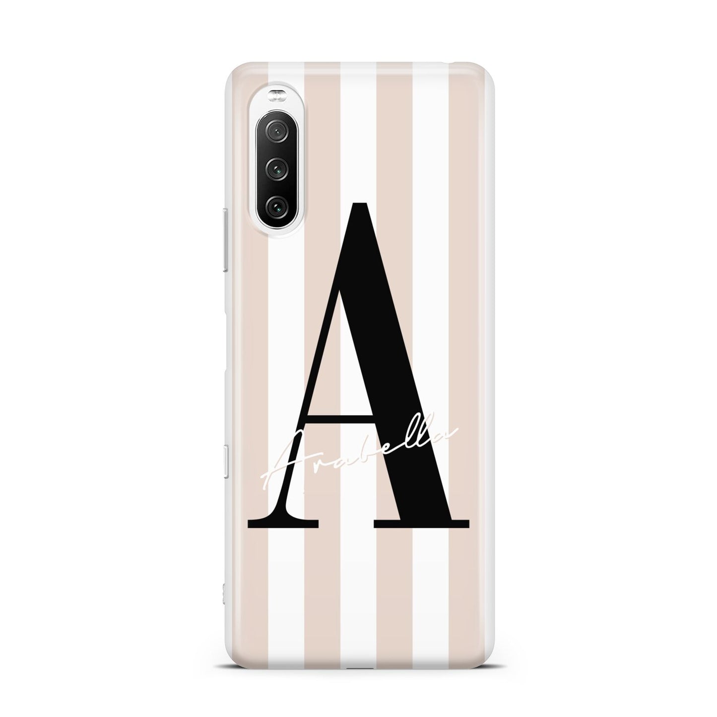 Personalised Nude Colour White Striped Sony Xperia 10 III Case