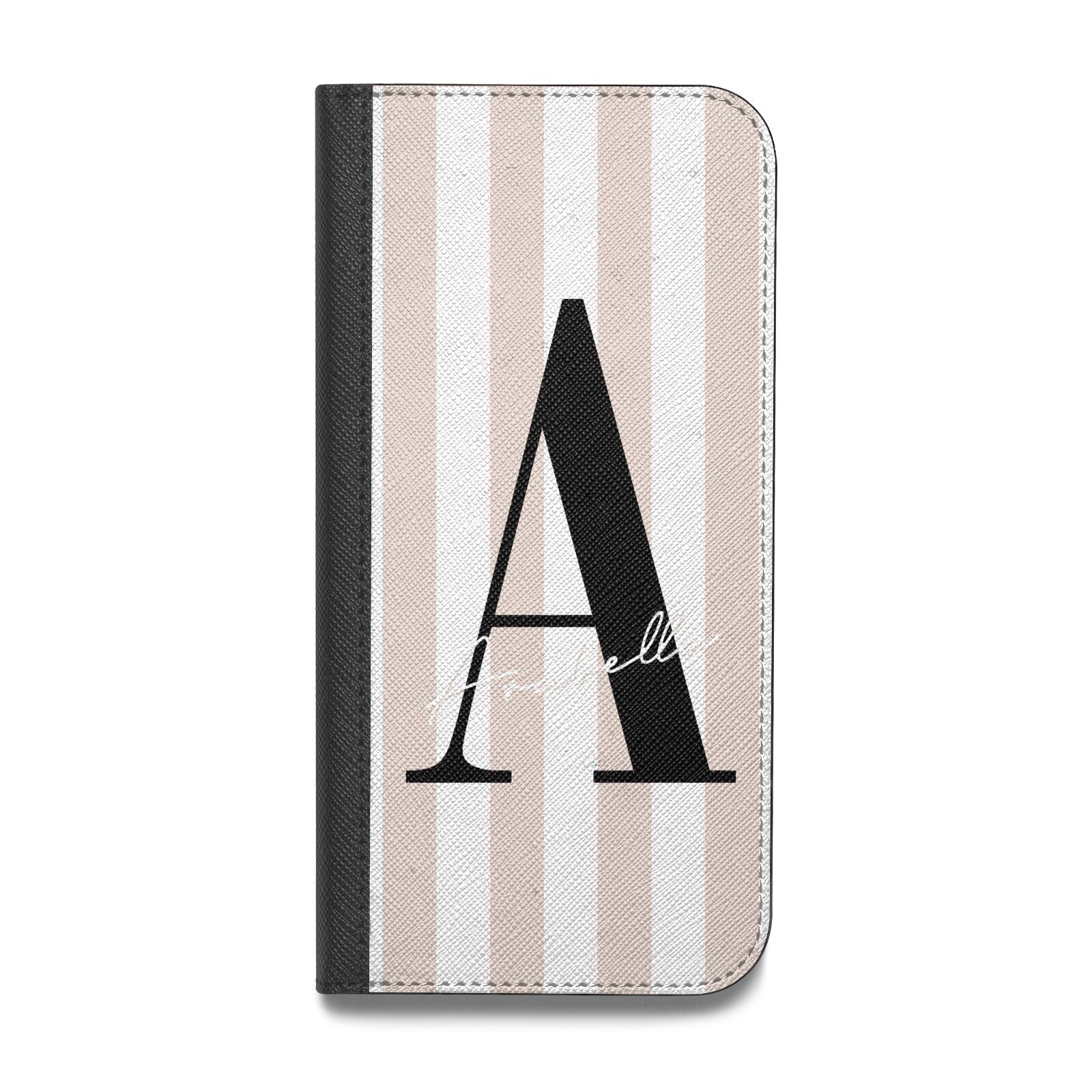 Personalised Nude Colour White Striped Vegan Leather Flip Samsung Case