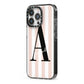 Personalised Nude Colour White Striped iPhone 13 Pro Black Impact Case Side Angle on Silver phone