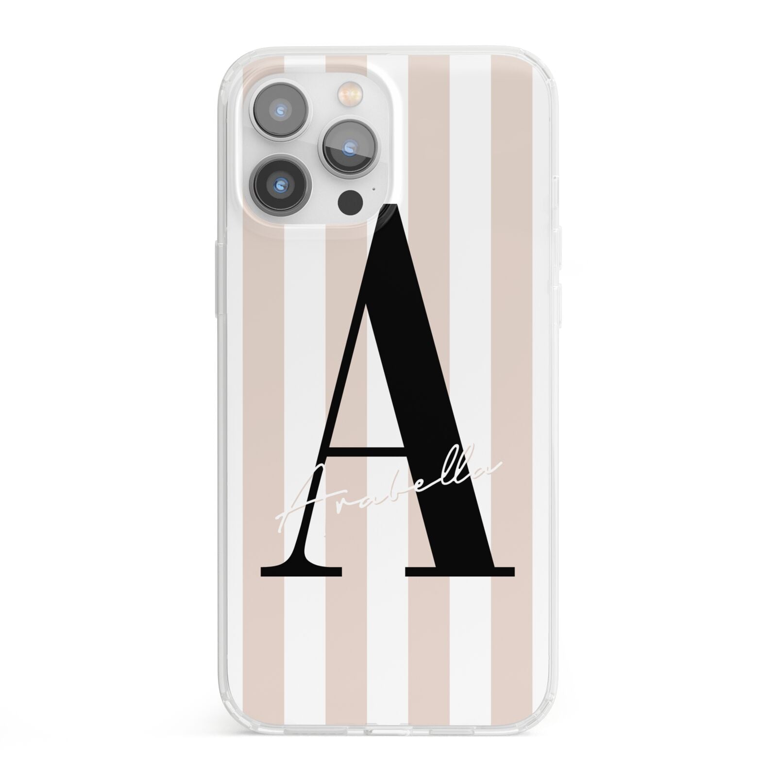 Personalised Nude Colour White Striped iPhone 13 Pro Max Clear Bumper Case