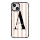 Personalised Nude Colour White Striped iPhone 14 Black Impact Case on Silver phone