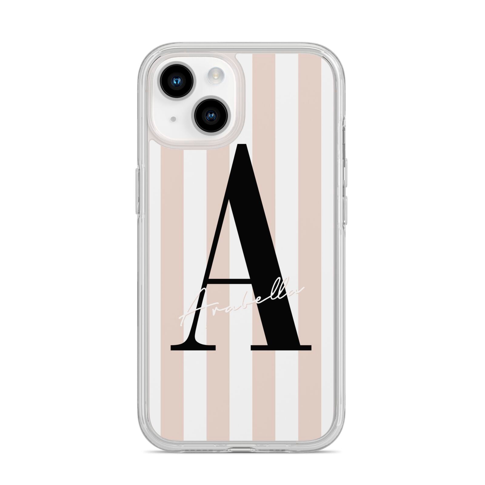Personalised Nude Colour White Striped iPhone 14 Clear Tough Case Starlight