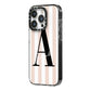 Personalised Nude Colour White Striped iPhone 14 Pro Black Impact Case Side Angle on Silver phone