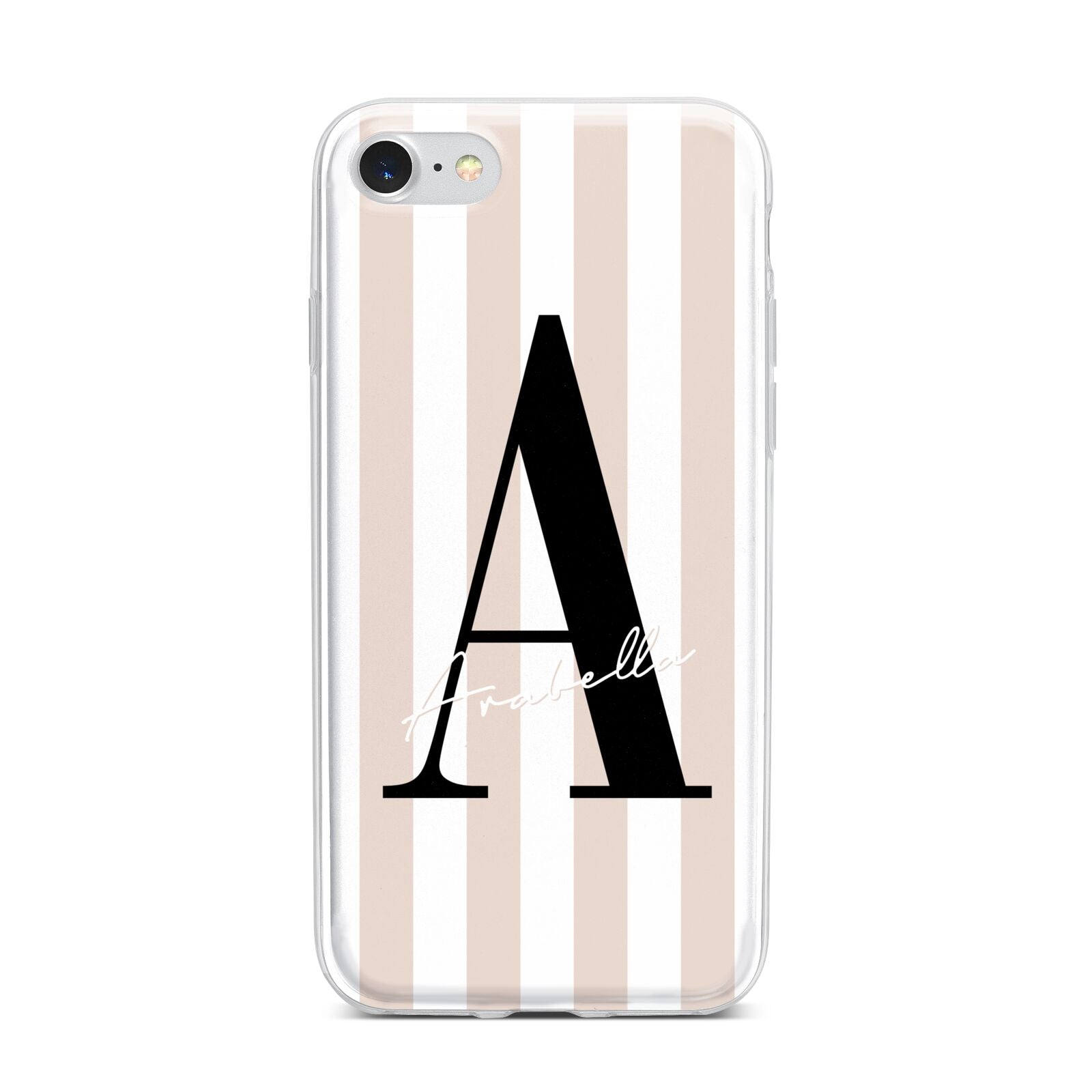 Personalised Nude Colour White Striped iPhone 7 Bumper Case on Silver iPhone