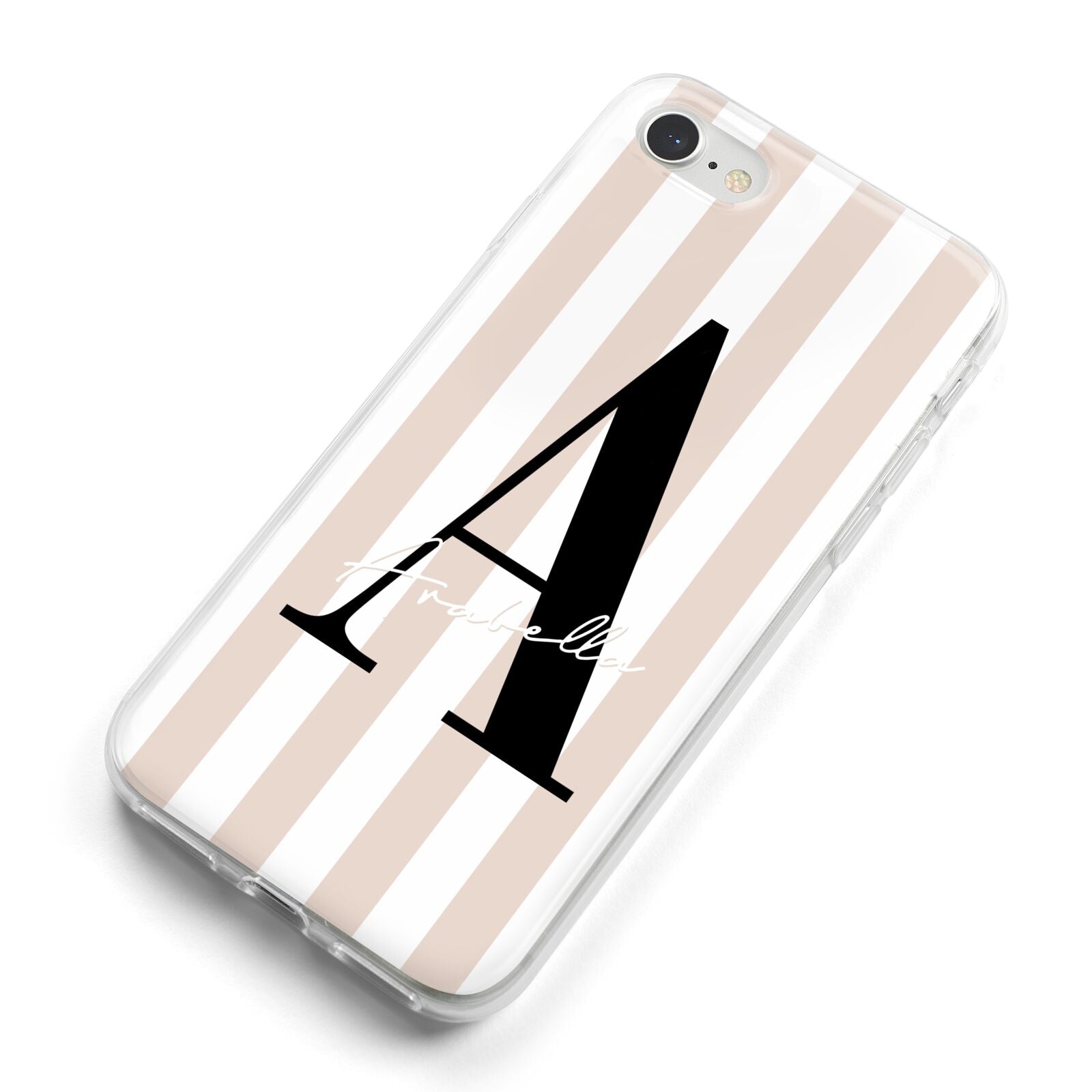 Personalised Nude Colour White Striped iPhone 8 Bumper Case on Silver iPhone Alternative Image